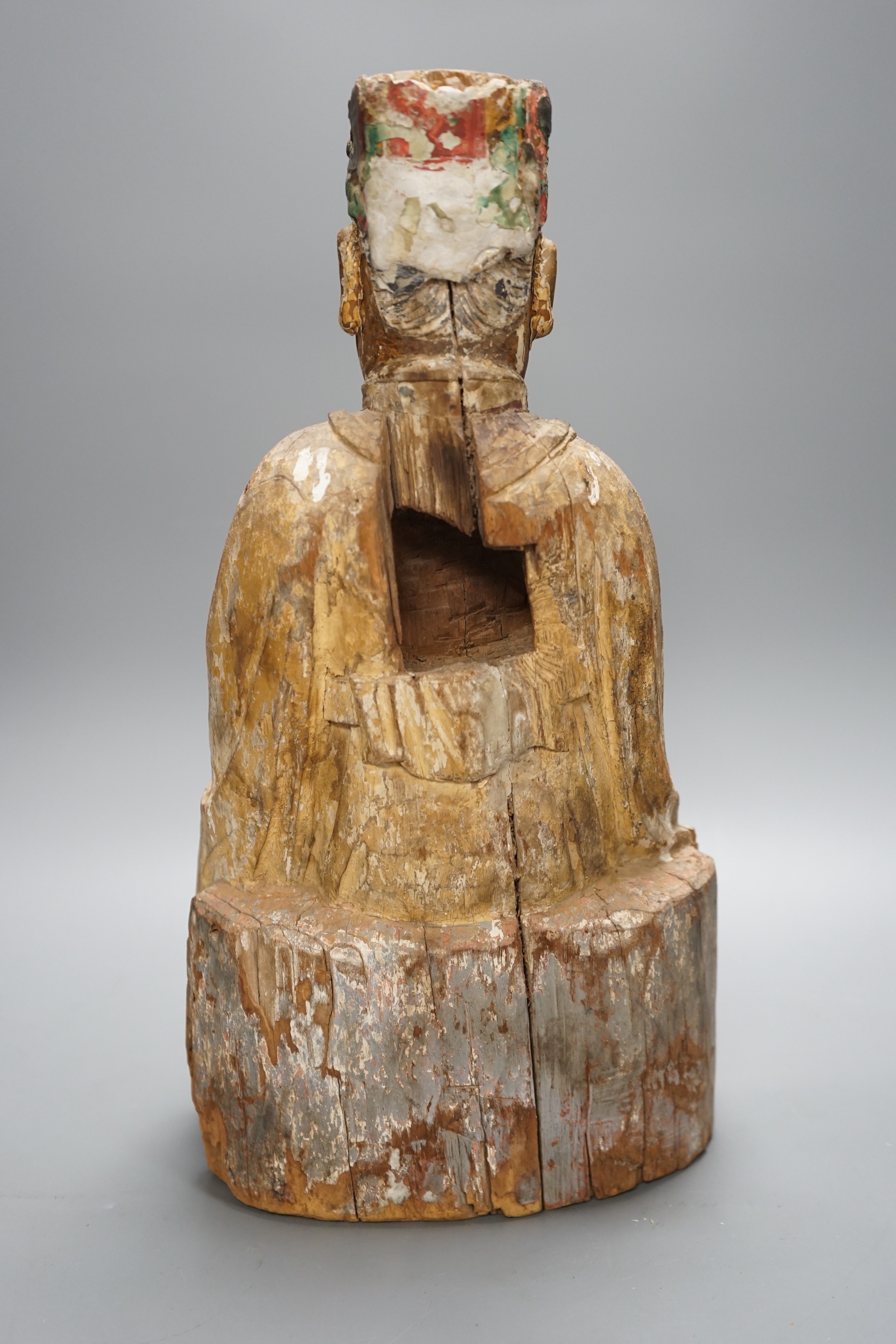 A large Chinese polychrome wood figure of the Jade Emperor, Qing dynasty